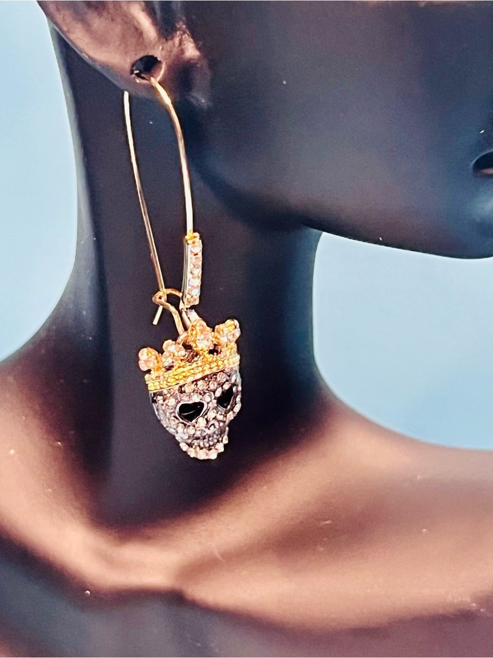 Betsey Johnson Dark Shadows Pavé Skull Crown Drop Earrings Gold NWT